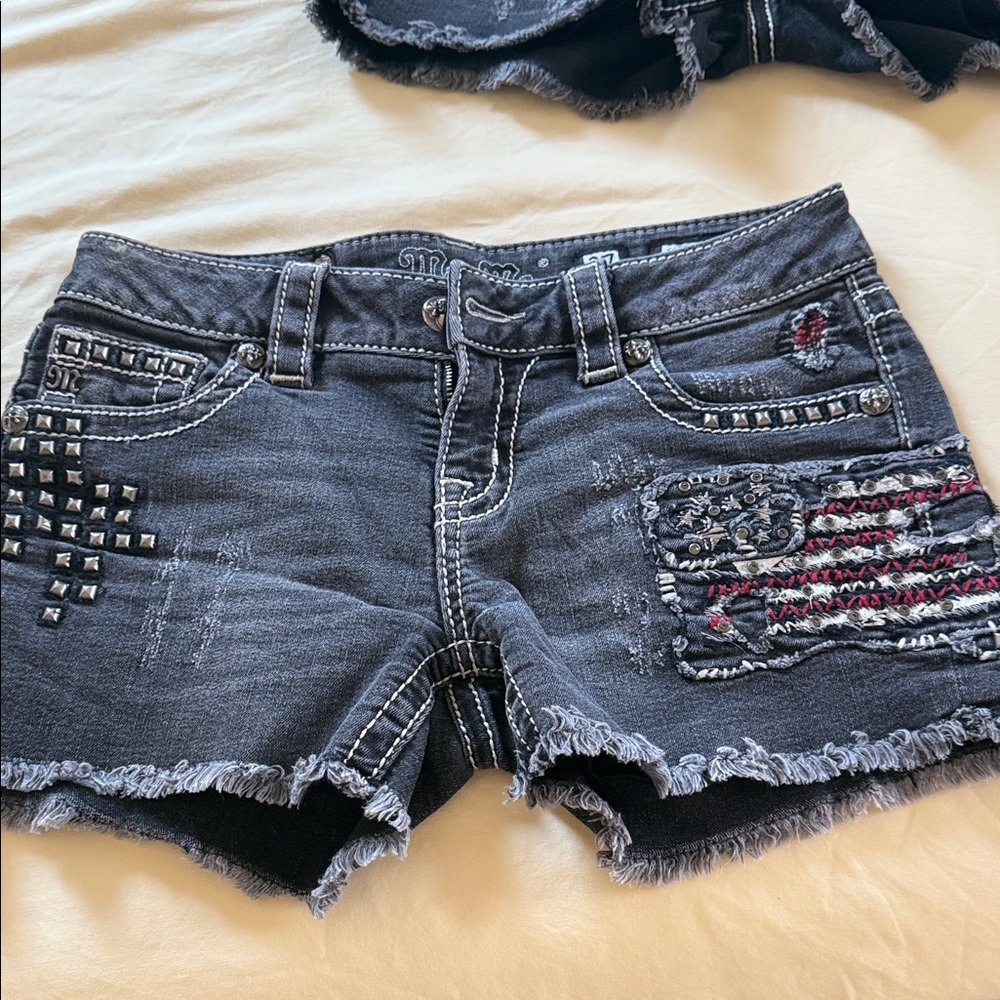 Miss Me Dark Gray Embellished Jean Shorts